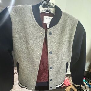 Boys wool letterman jacket. Grey/navy blue. Size 8